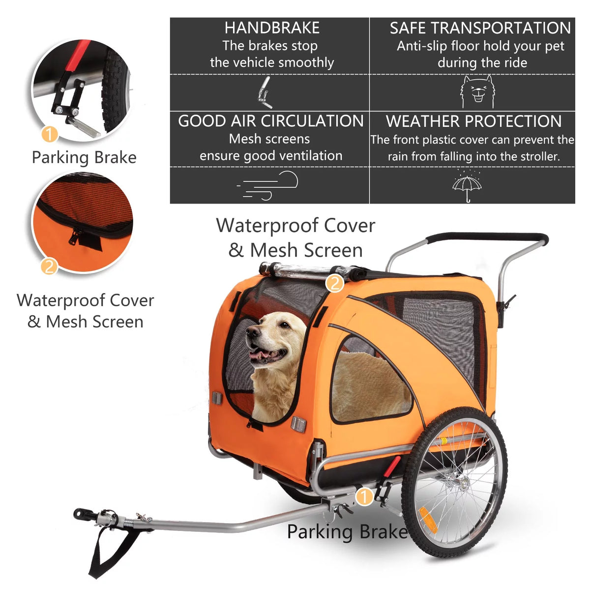 Red 3-in-1 Dog Bicycle Trailer and Stroller G305999
