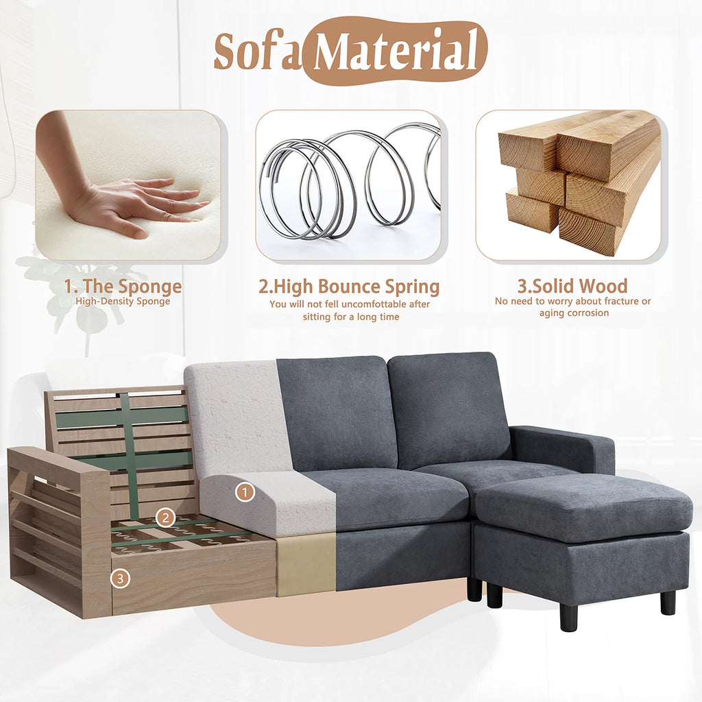 L-Shaped Convertible Sectional Sofa with Storage Ottoman D37353