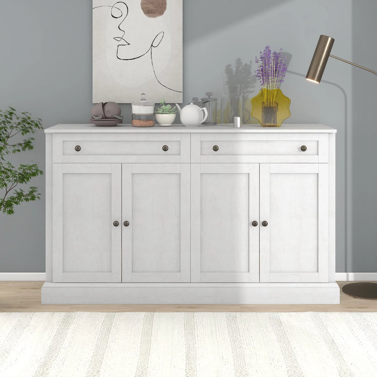 Antique White Kitchen Sideboard Buffet Cabinet with 2 Drawers & 4 Doors S78538