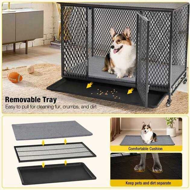 Dog Crate Furniture Side End Table with Tray G1597