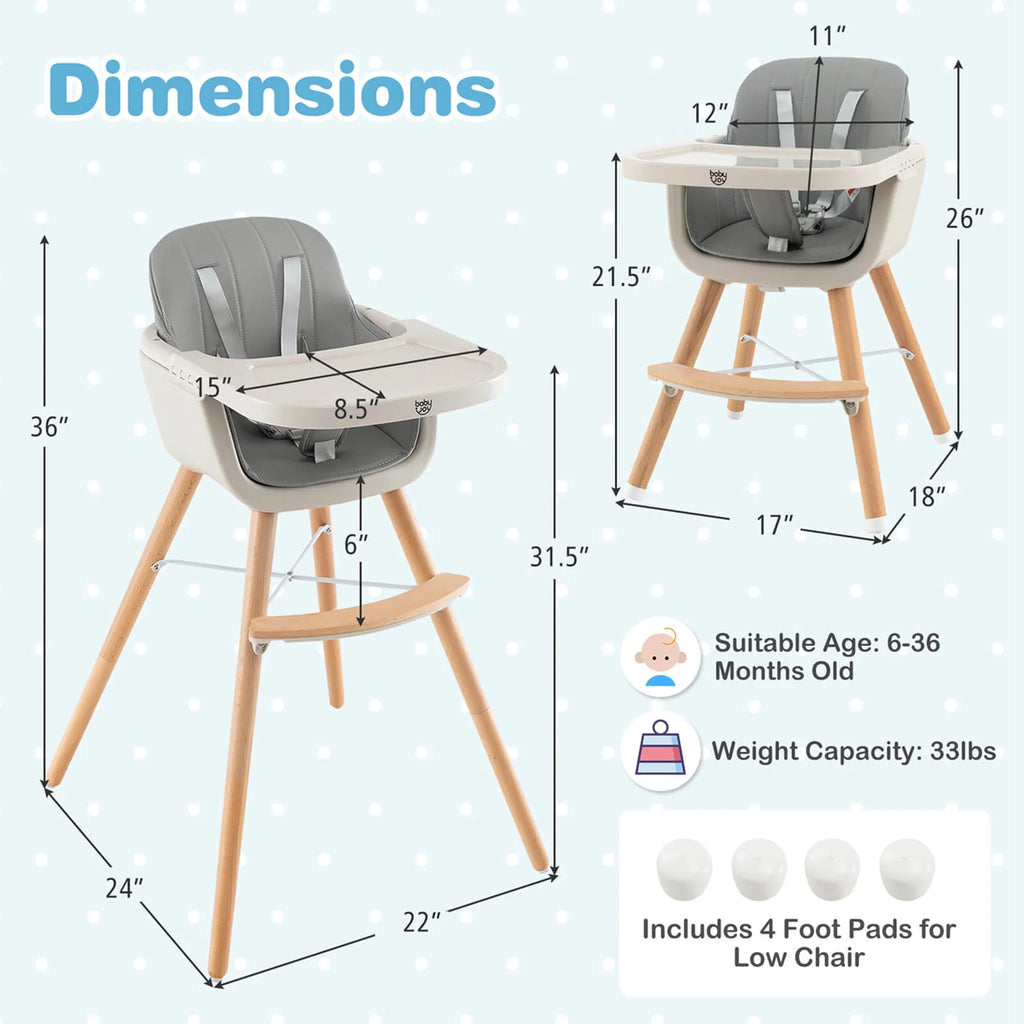 3 in 1 Convertible Wooden High Chair Beige N14940