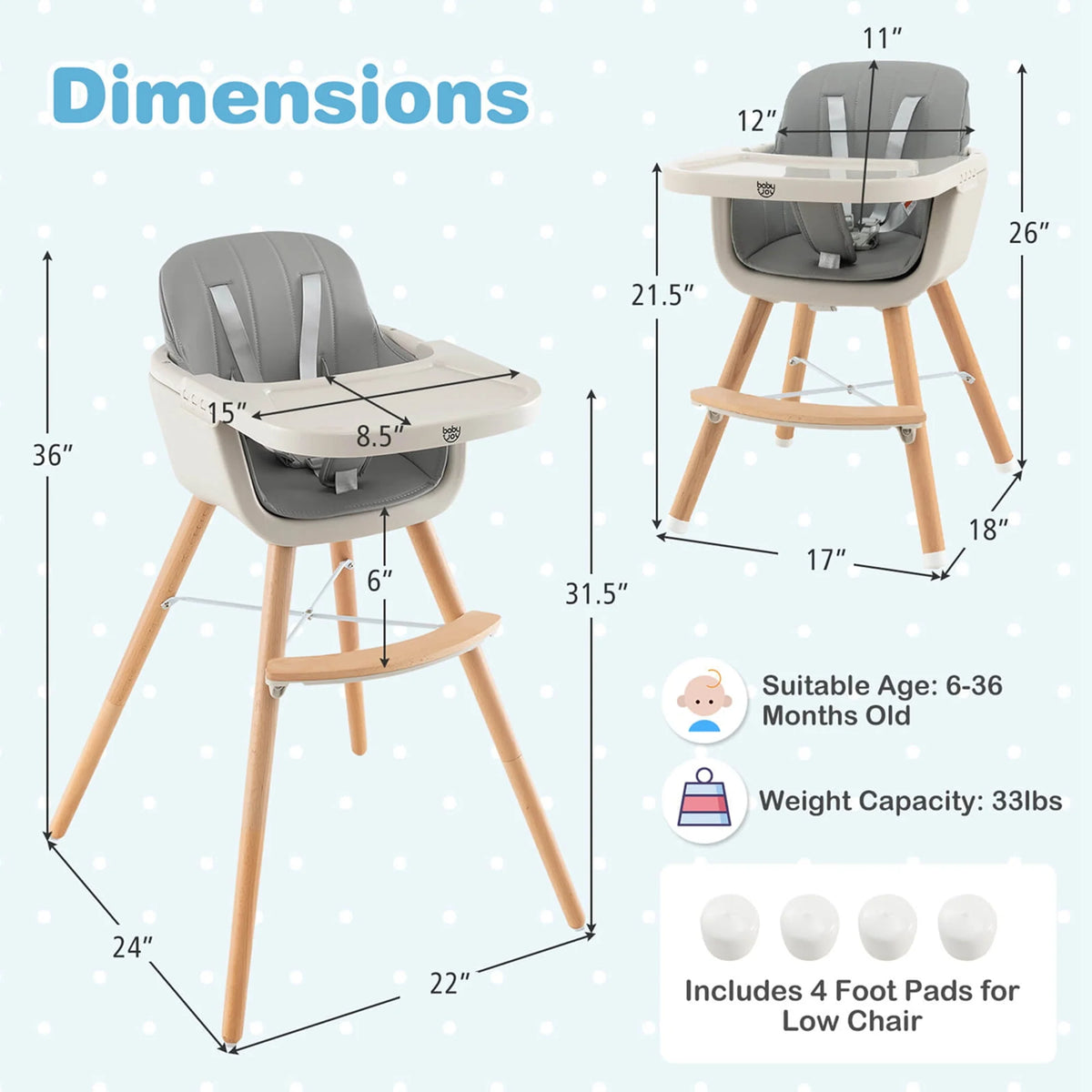 3 in 1 Convertible Wooden High Chair Beige N14940