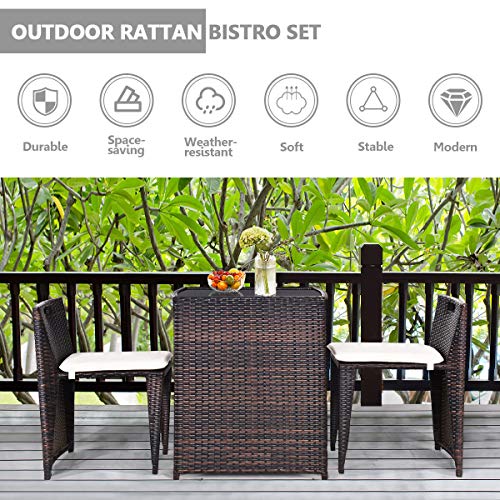 3 PCS Cushioned Outdoor Wicker Patio Set V906