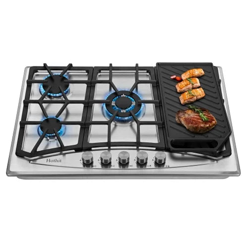 30" 5 Burner Built-in Stainless Steel Gas Cooktop with Griddle K33072
