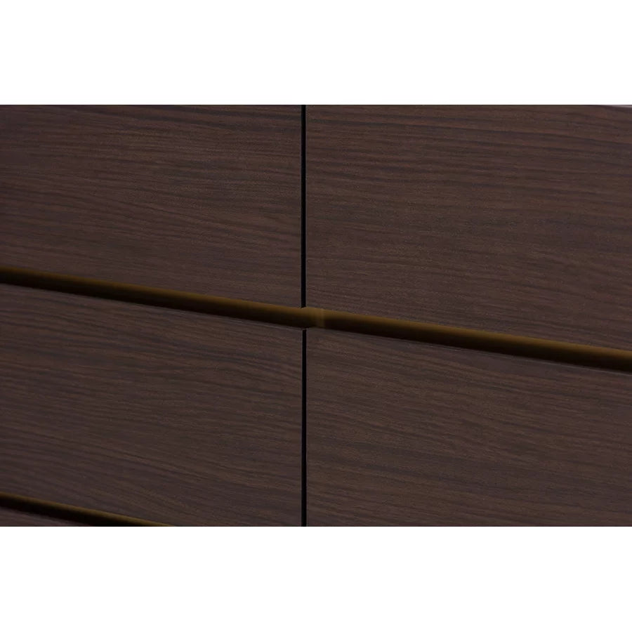 Dark Brown Gold Wood 6-Drawer Dresser with Faux Marble Top L123051