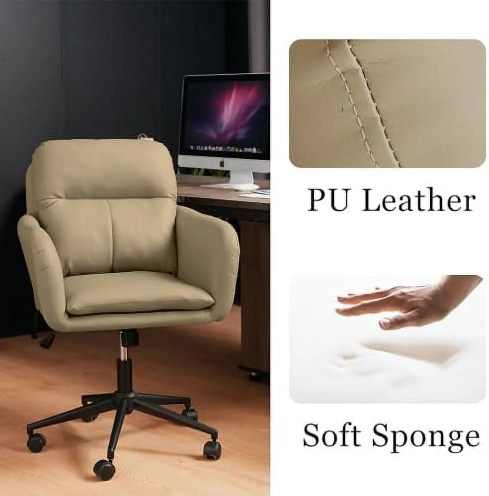 Beige PU Leather Office Chair with Pillow U7159