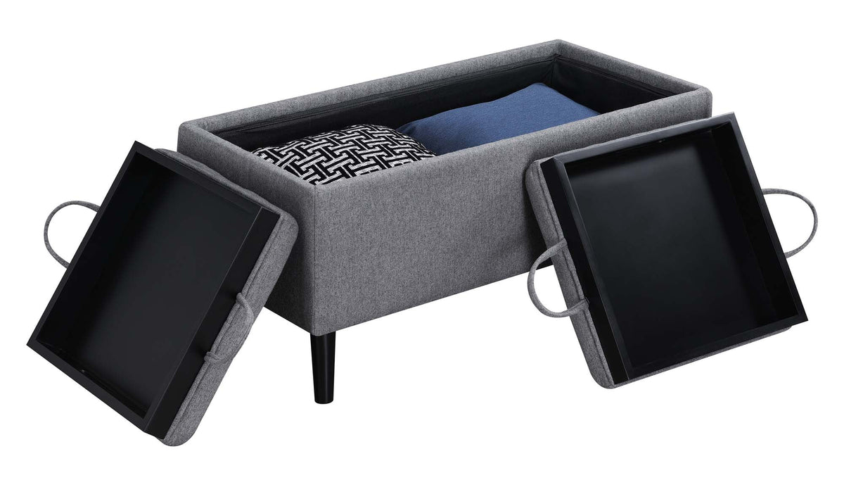 Soft Gray Fabric Storage Ottoman with Reversible Trays W2584