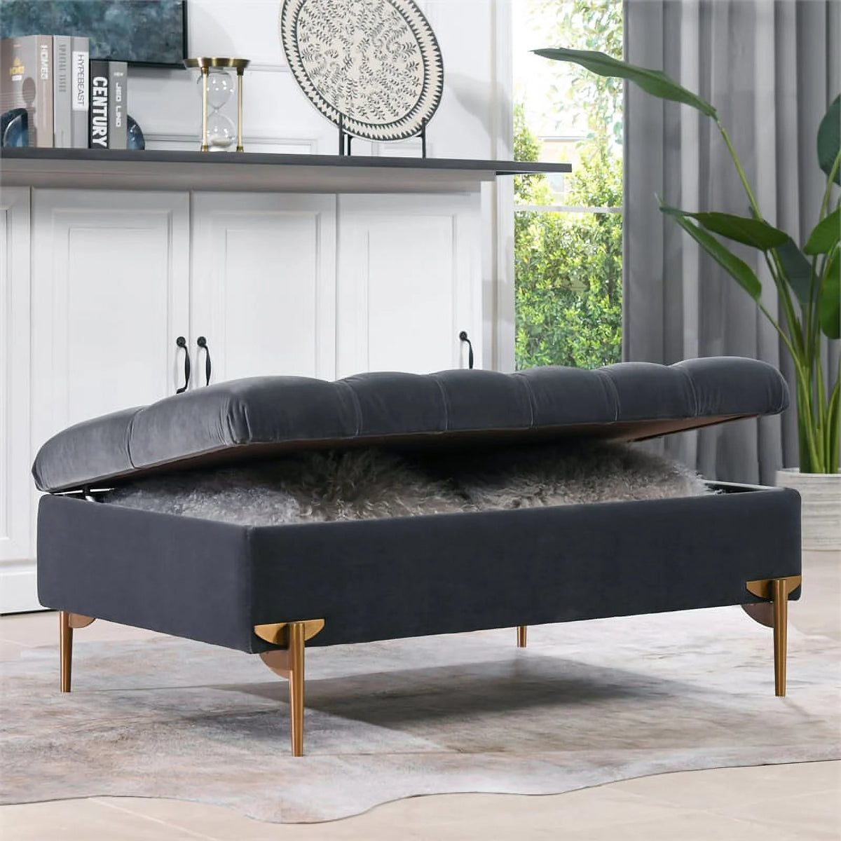 Upholstered Storage Bench Ottoman Steel Gray W2264