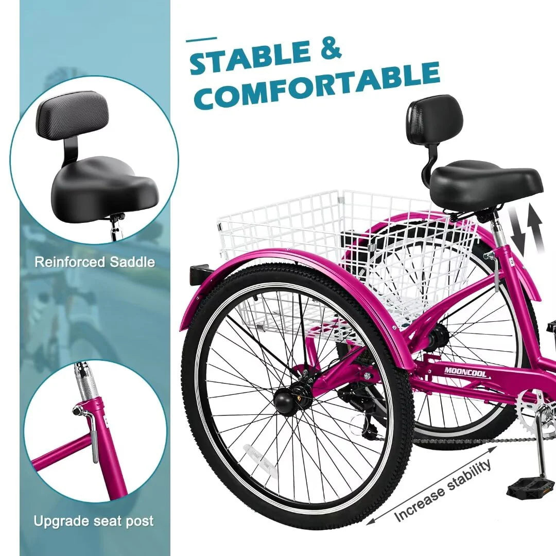 24/26 inch 3 Wheel 7 Speed Tricycle with Shopping Basket H358291