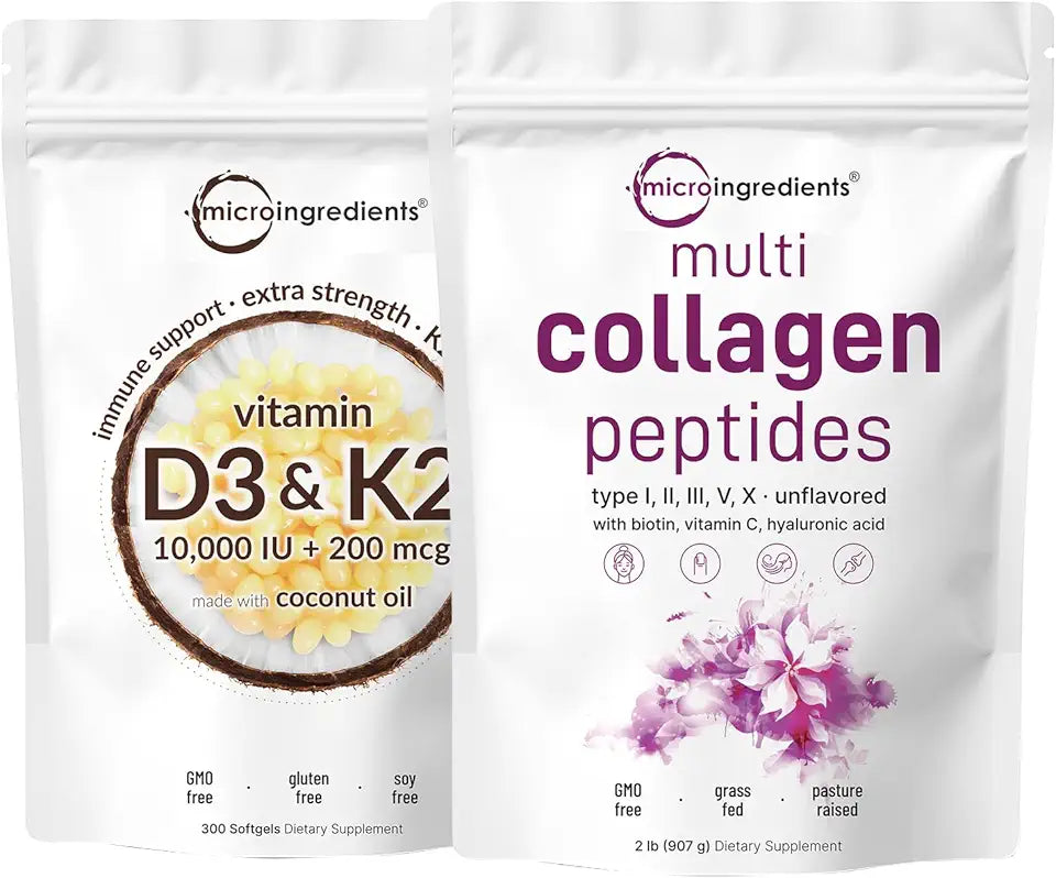 Multi Collagen Protein Powder & Vitamin D3 + K2 Softgels Bundle 2 Pack R803