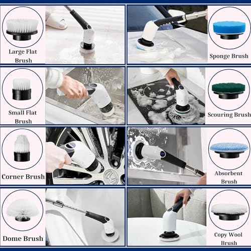 Cordless Electric Spin Scrubber with 8 Replaceable Brush Heads F770