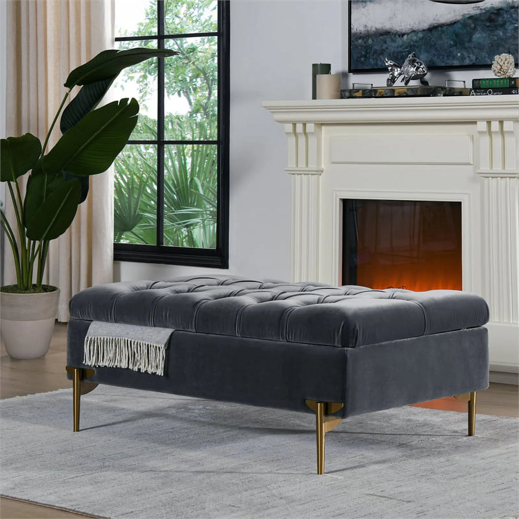 Upholstered Storage Bench Ottoman Steel Gray W2264