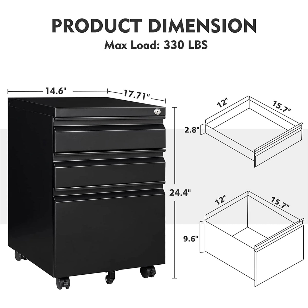3 Drawer Mobile File Cabinet Under Desk Office F422