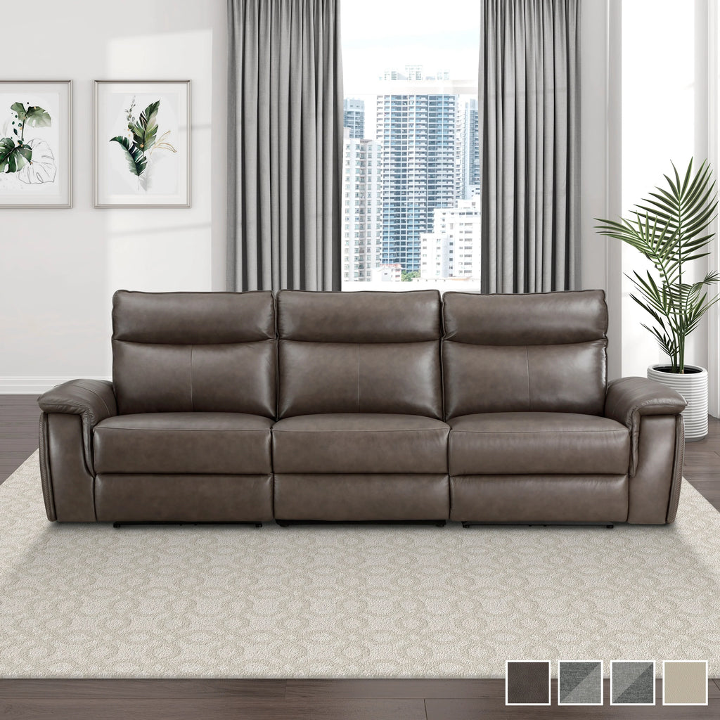 Dark Brown Leather Polyester Double Reclining Sofa V6806