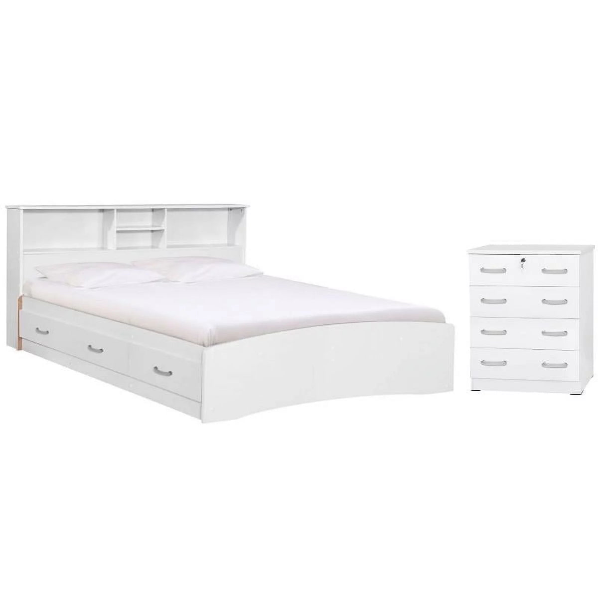 White Queen Captains Bed and 4-Drawer Dresser Set R307