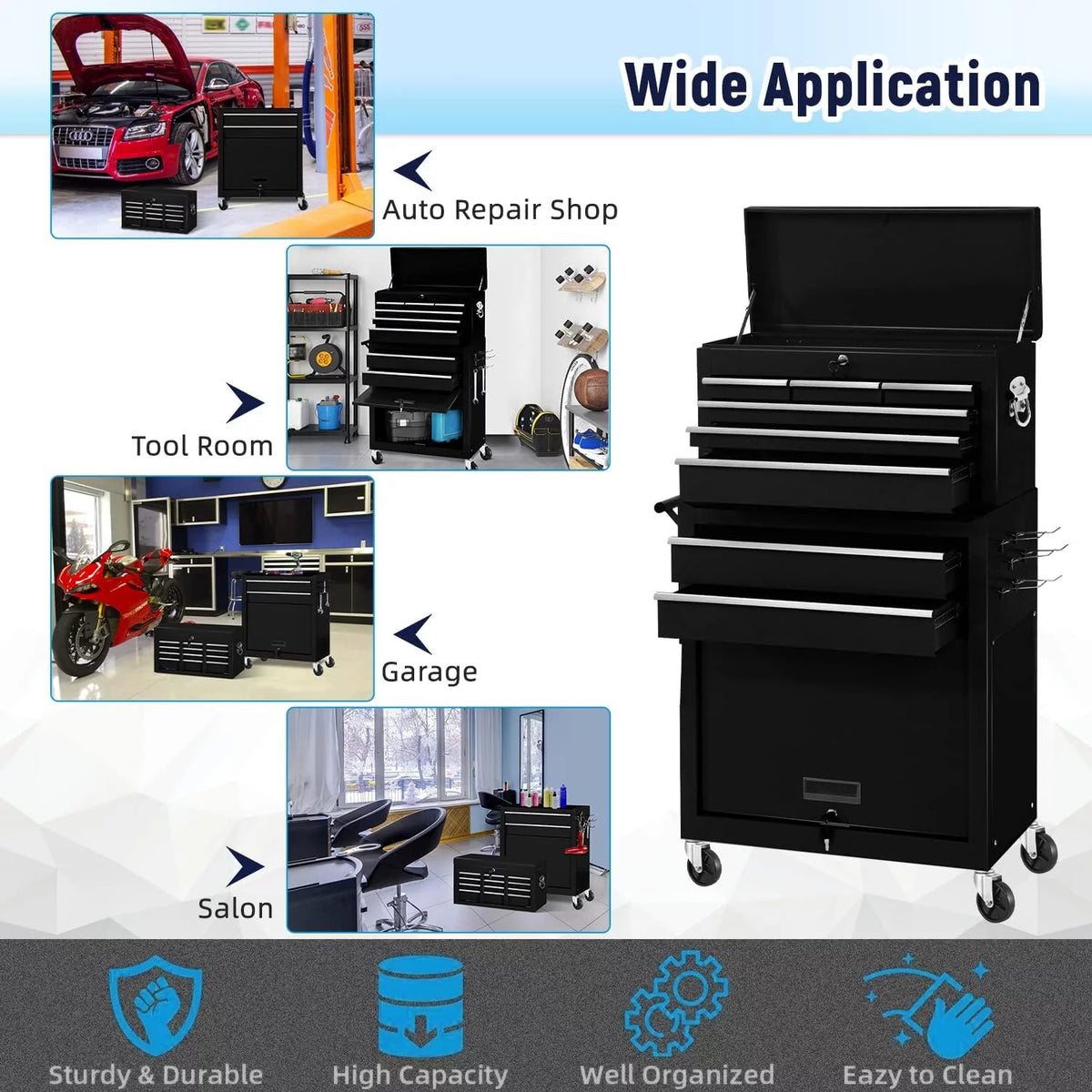 Black 8 Drawer Rolling Metal Tool Chest H538819