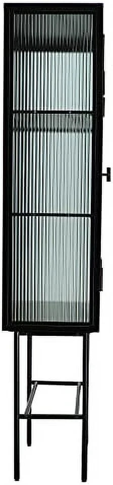 Black Fluted Glass Cabinet with Removable Shelves V26938