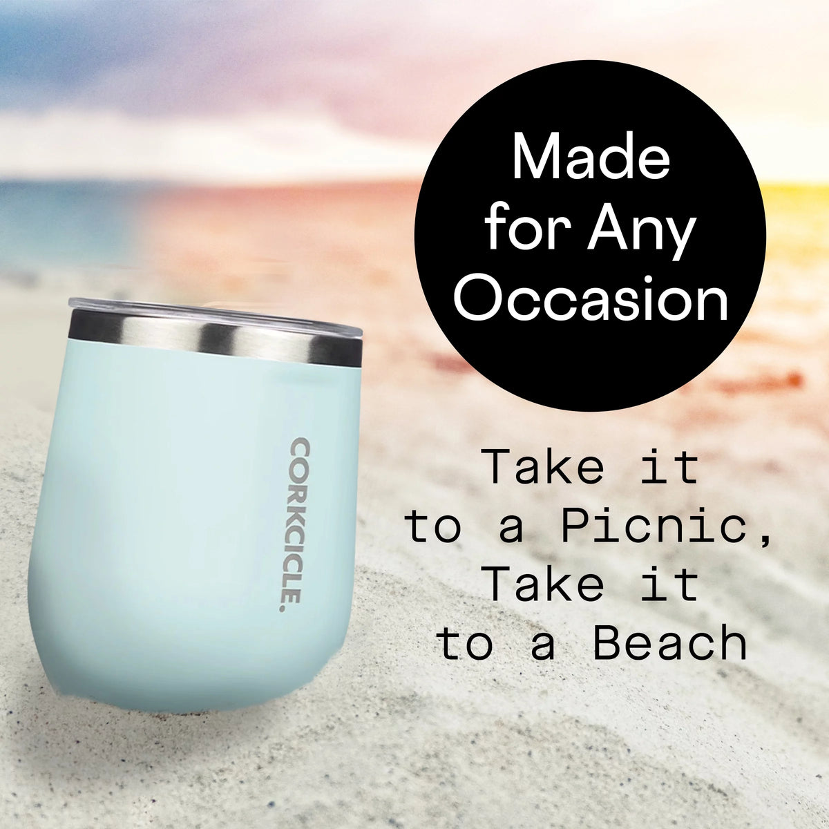 Gloss Powder Blue 12 oz Stainless Steel Stemless Wine Glass B52914