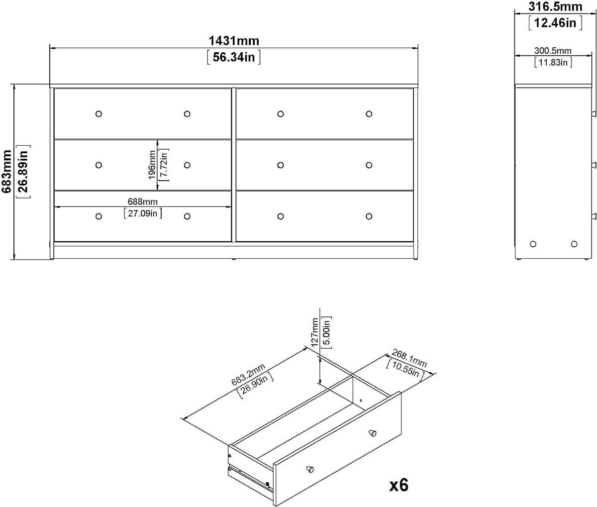 6 Drawer Double Dresser Y764