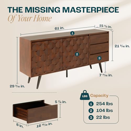 Solid Wood Sideboard with 2 Doors and 3 Drawers S76628