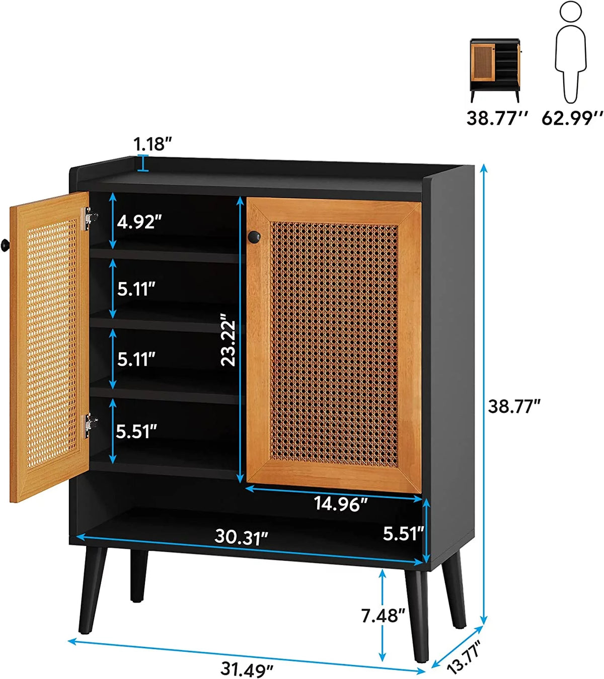 Black Orange 6 Tiers Rattan Shoe Cabinet with Doors Z62795