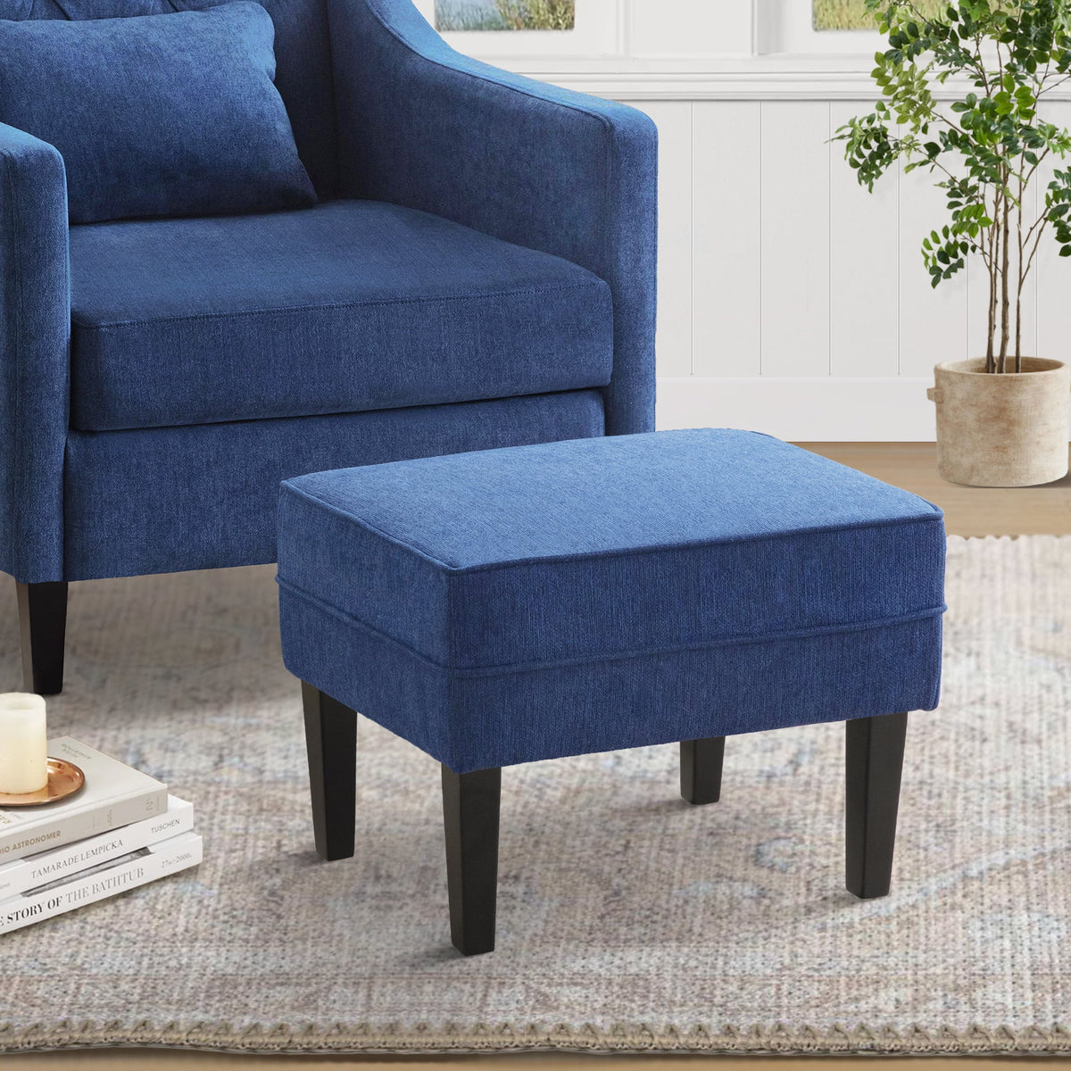 Blue Upholstered Accent Chair with Ottoman I822
