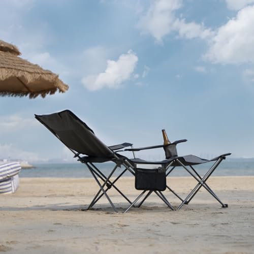 6 Legged Reclining Camping Chair with Foot Rest and Carry Bag Grey R56794