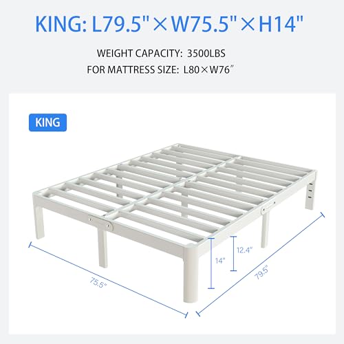 White Queen Size 12 Inch Metal Bed Frame V855