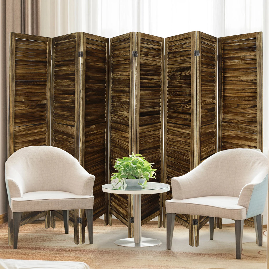 8 Panel Folding Room Divider Privacy Screen 5.6Ft Tall Brown V28880