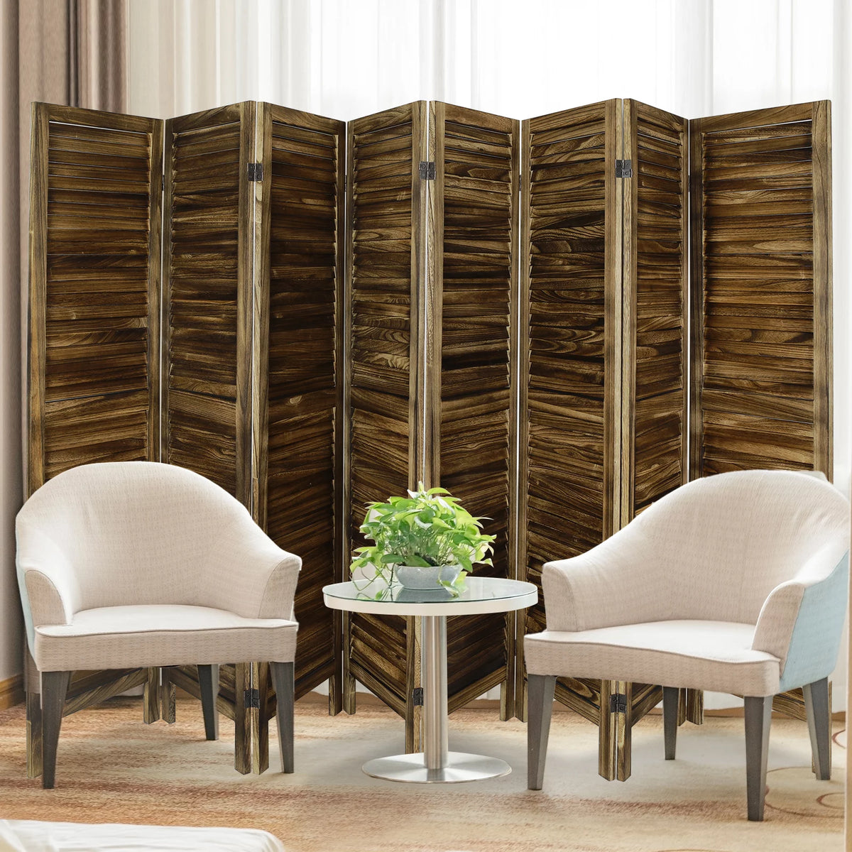 8 Panel Folding Room Divider Privacy Screen 5.6Ft Tall Brown V28880