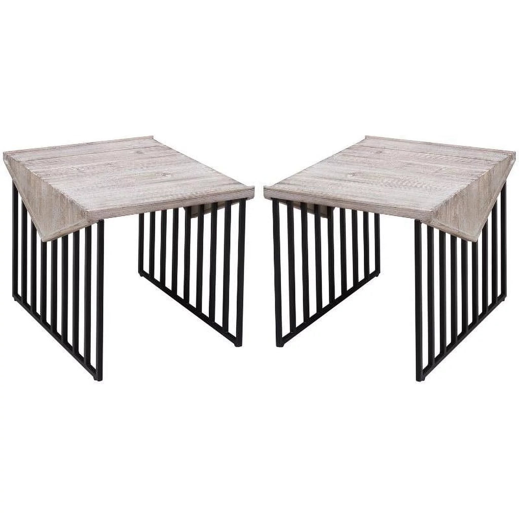 Large Wood Top & Metal Base End Table Set of 2 H7326
