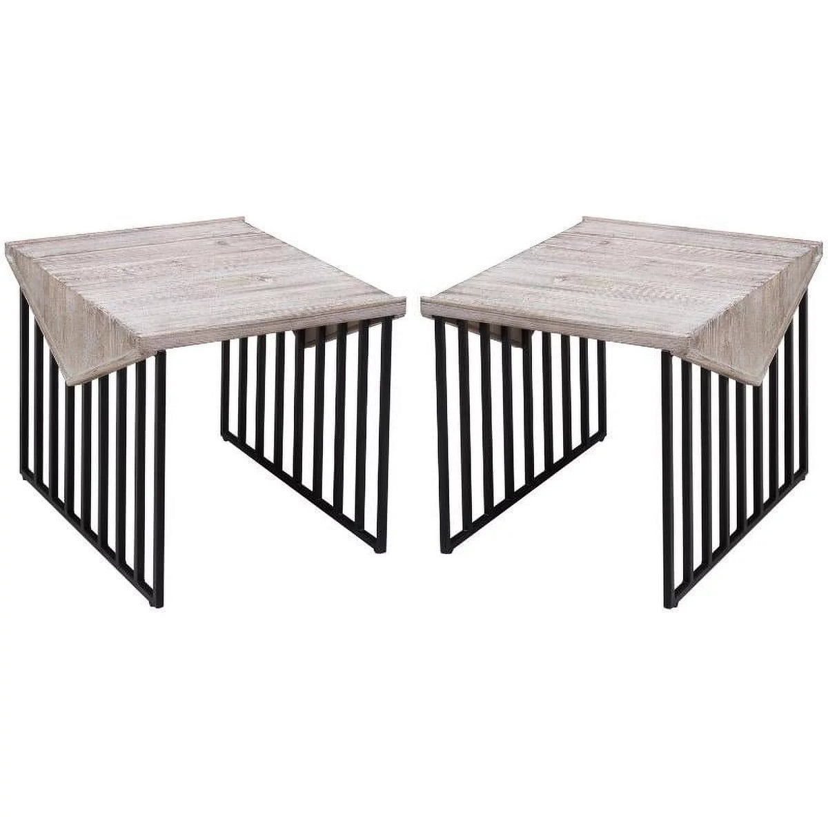 Large Wood Top & Metal Base End Table Set of 2 H7326