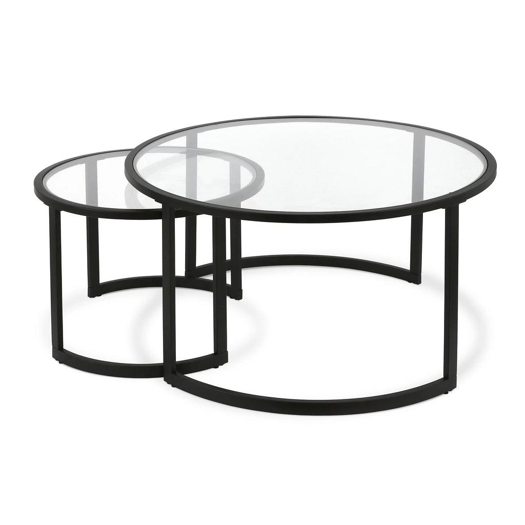 Black Glass Round Nested Coffee Table Set of 2 Z323669