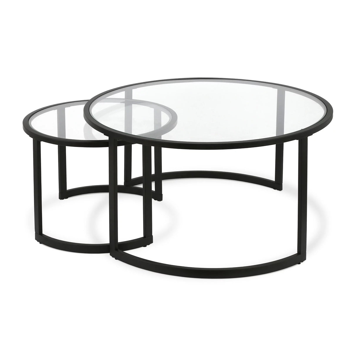 Black Glass Round Nested Coffee Table Set of 2 Z323669