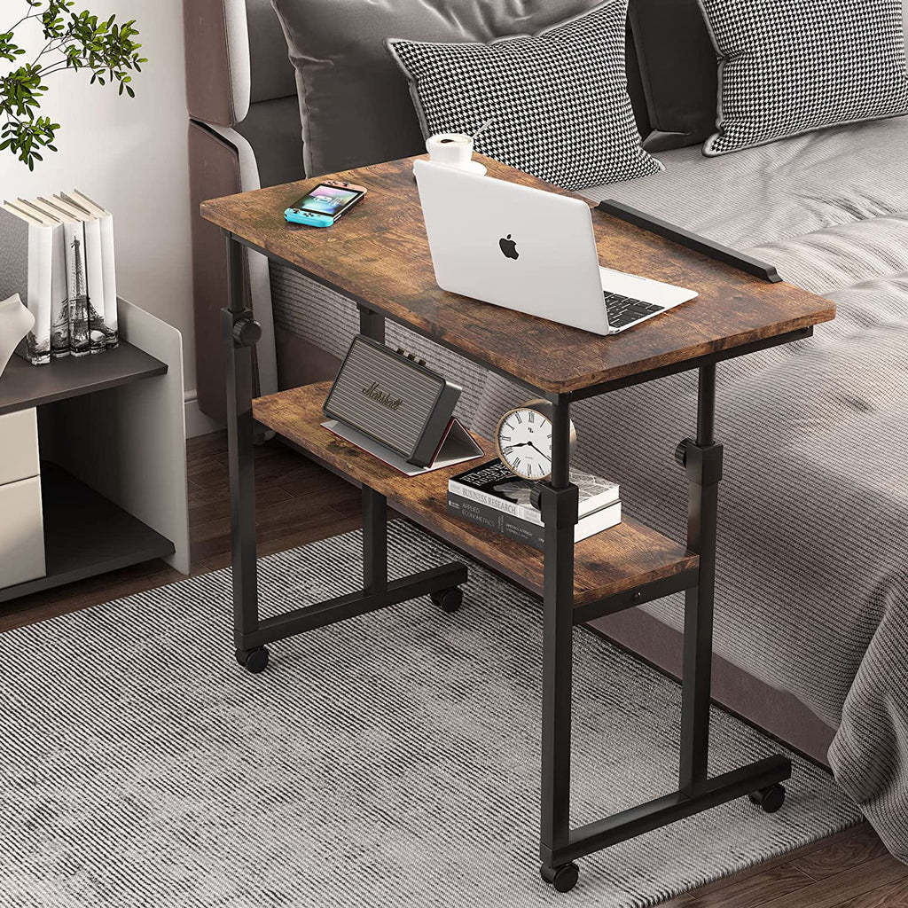 Height Adjustable Bedside Table on Wheels Brown V266