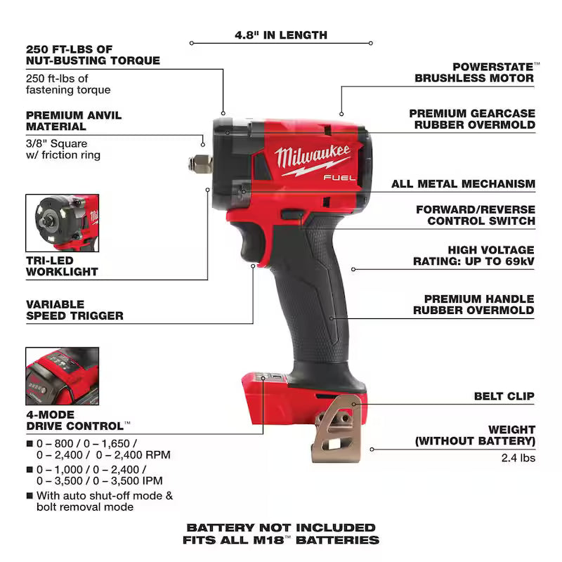 18V Lithium-Ion Brushless Cordless Compact Impact Wrench P3047