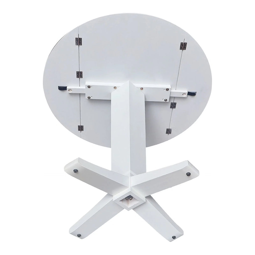 42" Round Solid Wood Dual Drop Leaf Pedestal Dining Table in White I557