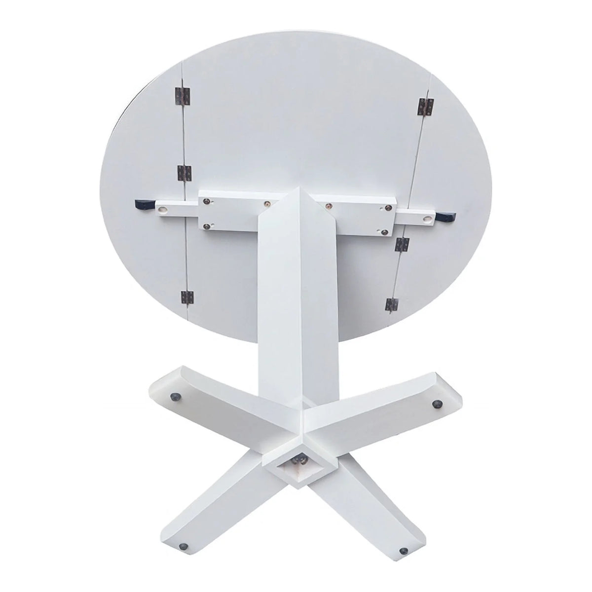42" Round Solid Wood Dual Drop Leaf Pedestal Dining Table in White I557
