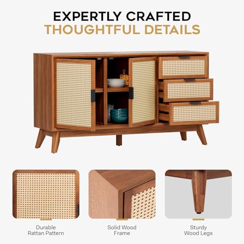 Solid Wood Sideboard with 2 Doors and 3 Drawers S76628