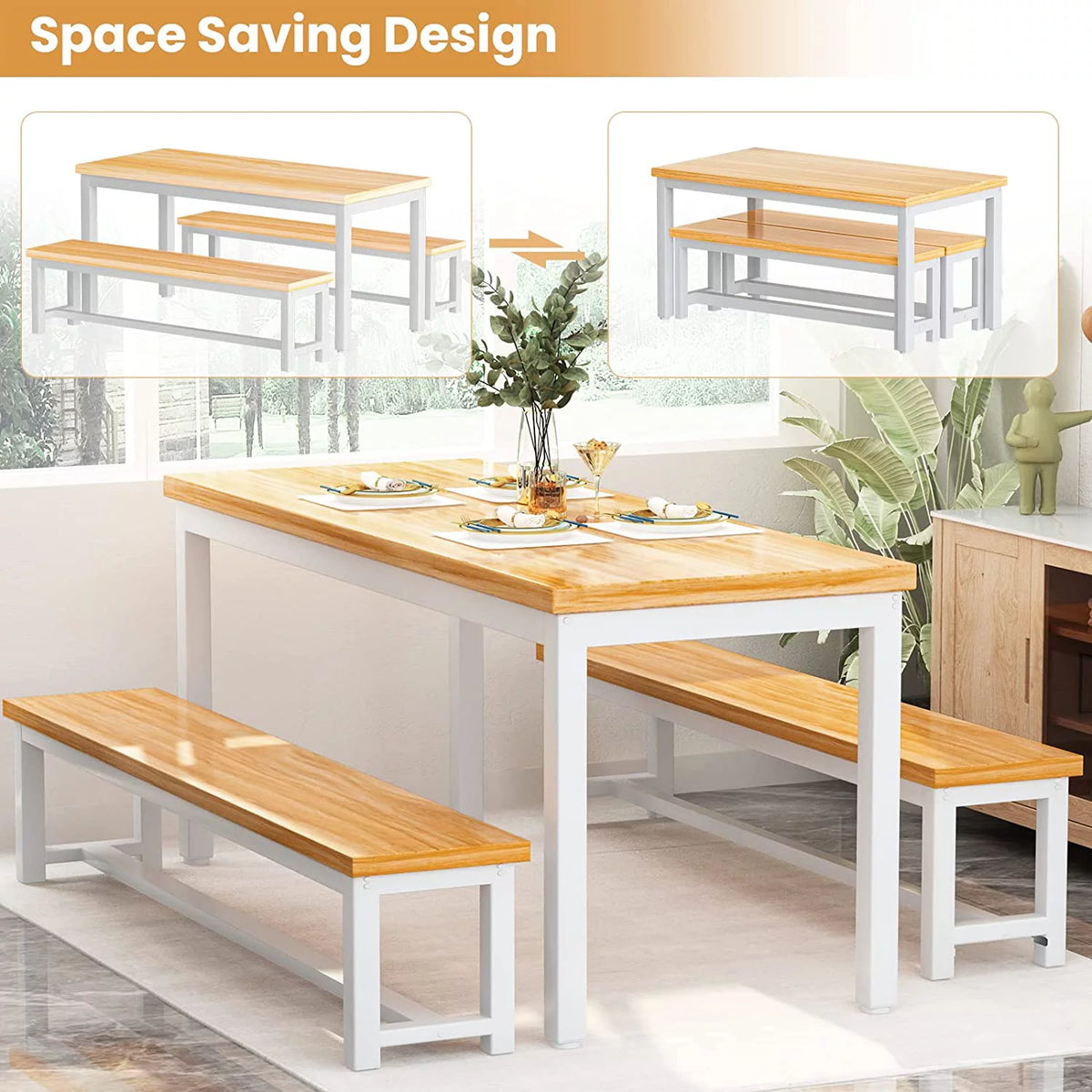 Dining Room Table Set with 2 Benches T748673
