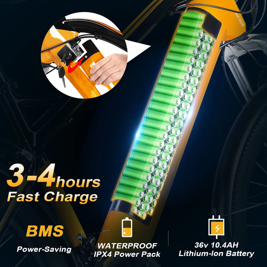 26'' Electric Mountain Bike 350W Removable Battery 7 Speeds Orange V126520