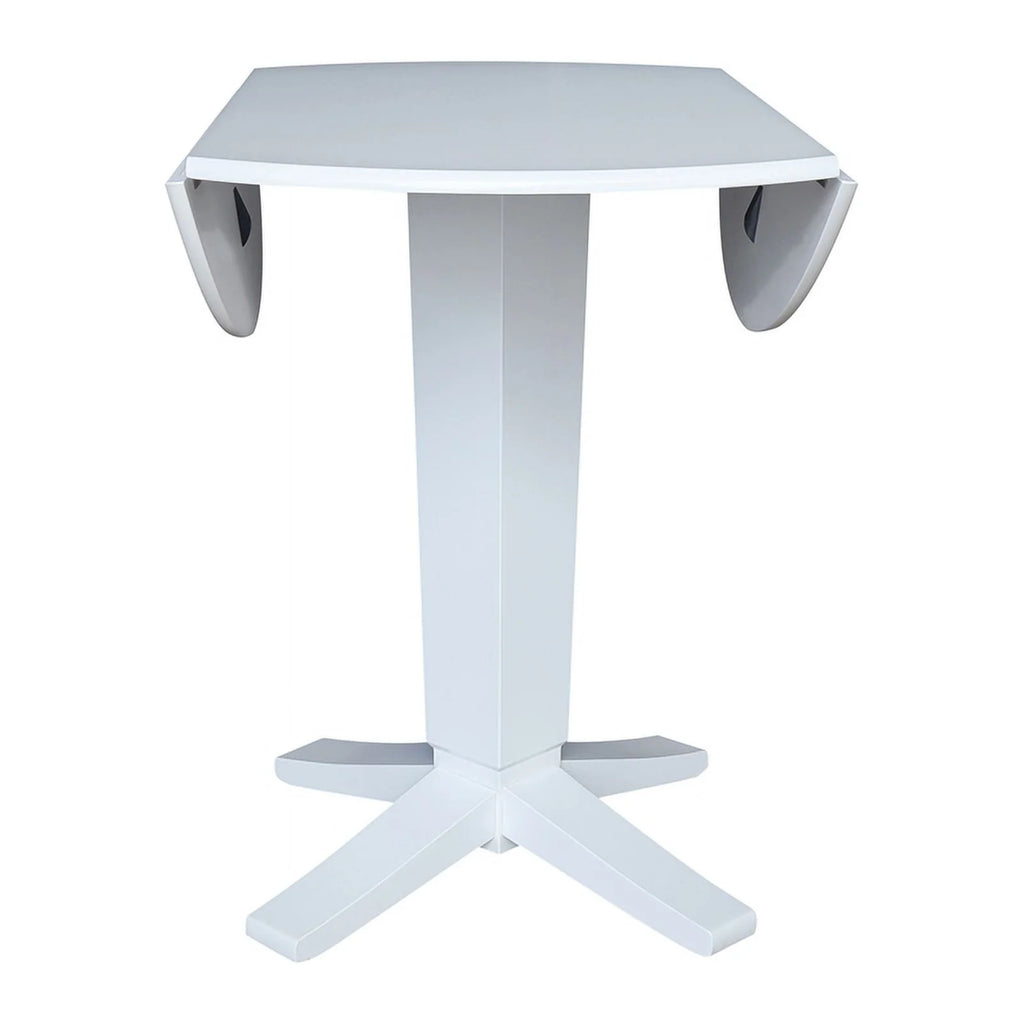 42" Round Solid Wood Dual Drop Leaf Pedestal Dining Table in White I557