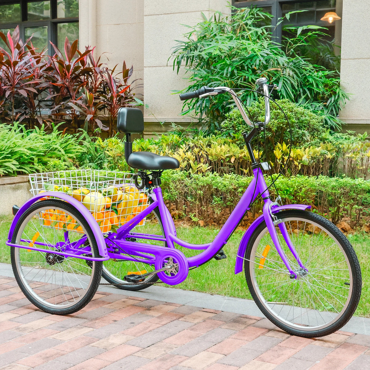 24 Purple 7-Speed Adult Tricycle with Seat and Rear Basket Y319