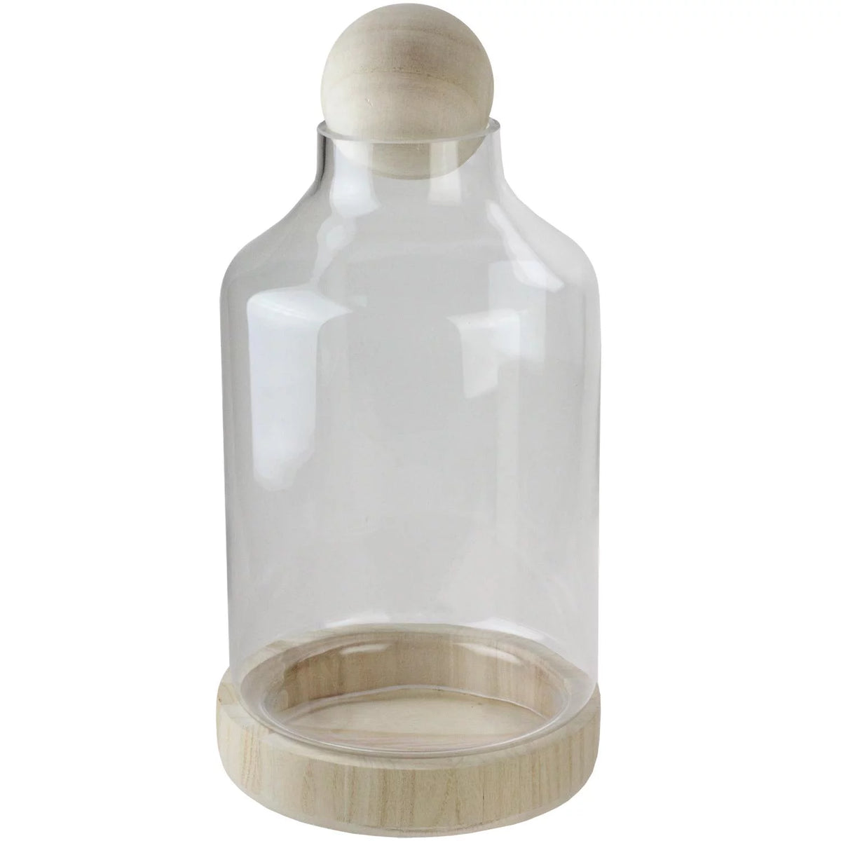 14" Glass Hurricane with Wooden Lid and Base Y8328