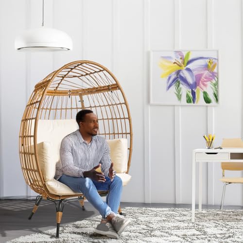 Ivory Wicker Egg Chair with Steel Frame F352124