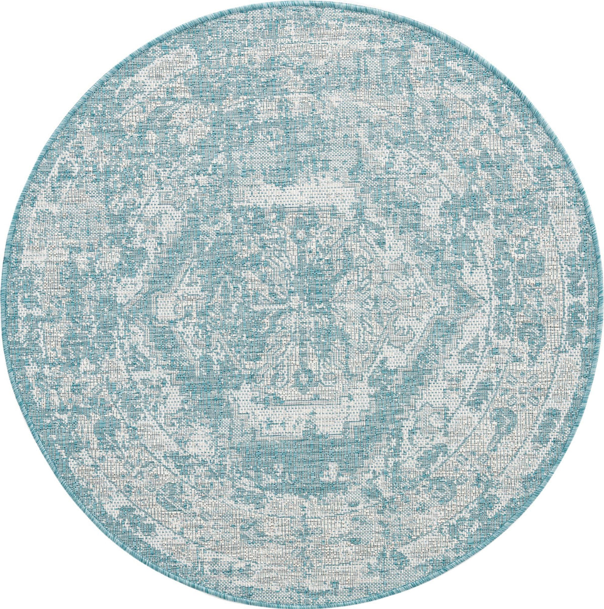Aqua Ivory Round Medallion Traditional Rug C619717