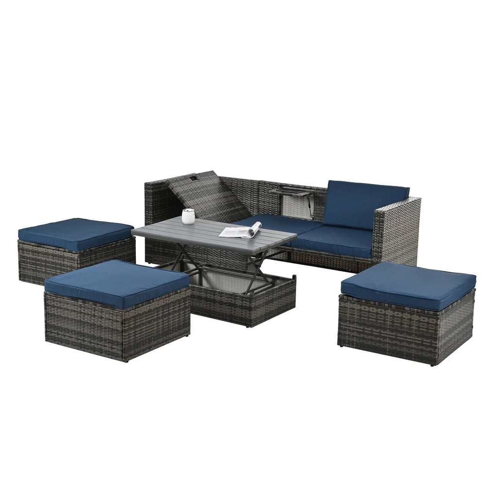 4 Piece Wicker Patio Furniture Set with 2 Ottomans & Coffee Table Y654