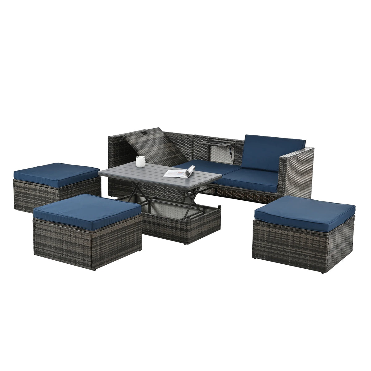 4 Piece Wicker Patio Furniture Set with 2 Ottomans & Coffee Table Y654