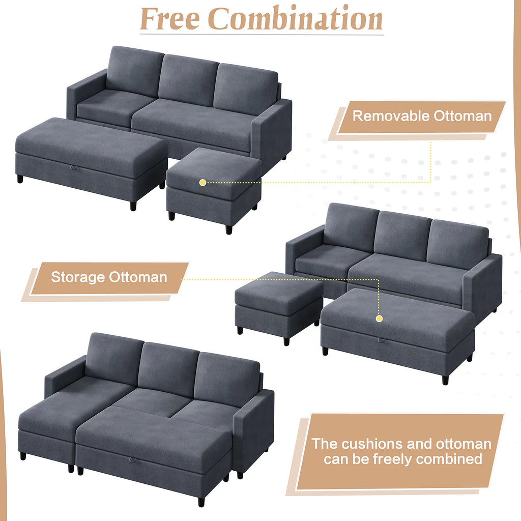 L-Shaped Convertible Sectional Sofa with Storage Ottoman D37353