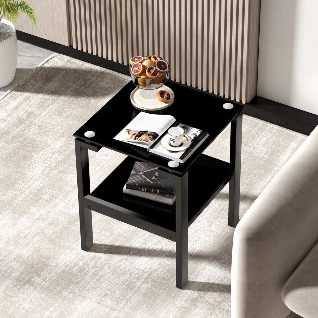 Black 2 Layer Glass End Table K4526
